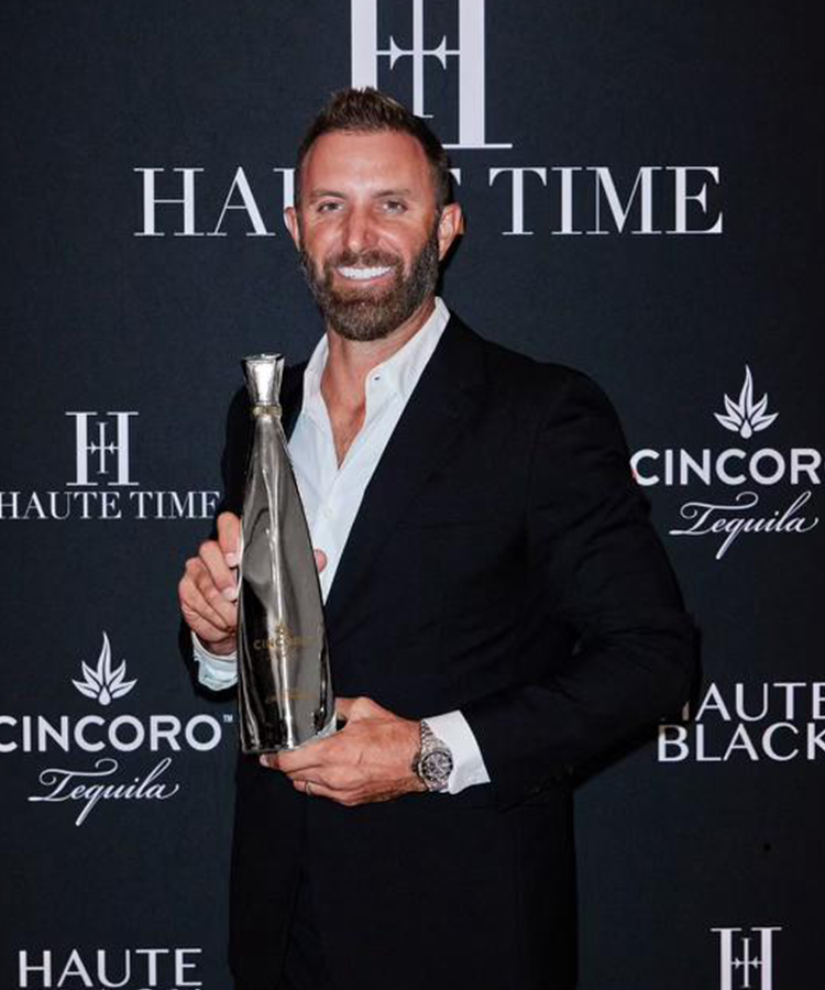 Dustin Johnson with his gifted Cincoro Tequila